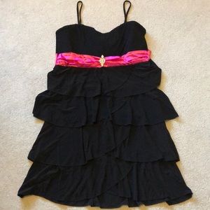 Black & Hot Pink Stretchy Tiered Dress